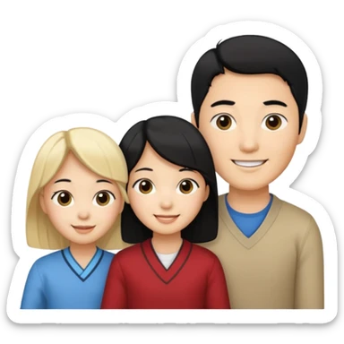 Family korean male x blonde female + black hair kid sticker