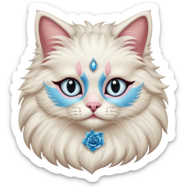 Neva masquerade cat, very fluffy, with pale blue eyes and rose nose sticker