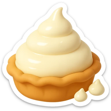 Frame 3 of 15: Cream pie with two small cream droplets, playful 3D emoji style, golden brown crust, same angle as reference sticker