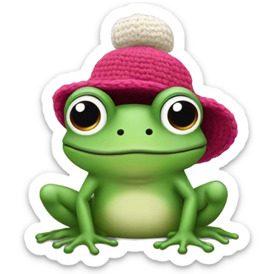 frog with crochet cap sticker