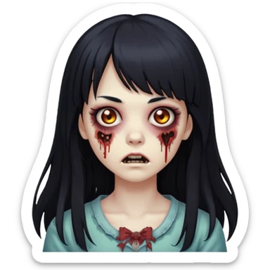 zombie girl with long black hair and bangs sticker