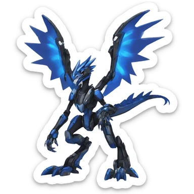  Cool Edgy Futuristic Black Blue Digimon-Fakemon-Raptor-Dragon-Mecha full body sticker