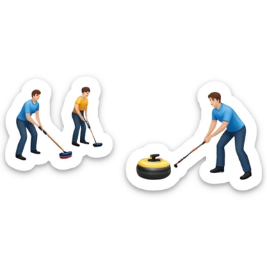 An icon showing a curling match on an indoor ice stadium, with a polished curling stone gliding toward the target and players sweeping. Spectators watch from stands, and flags hang above the rink. Transparent background highlights strategy and focus in the sport of curling. sticker
