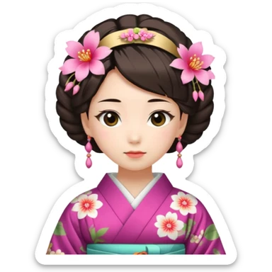 Japanese Princess with floral hairpin sticker
