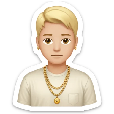 Neutral entrepreneur with gold chain, relaxed confident expression, minimal luxury feel sticker