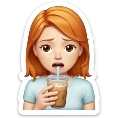 Ginger Girl crying with iced coffee  sticker