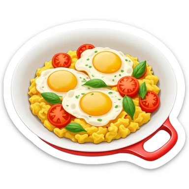 Stir Fried Tomato and Scrambled Eggs homestyle dish, simplified emoji style with bold outlines and bright colors, cartoon style Xi Hong Shi Chao Ji Dan sticker