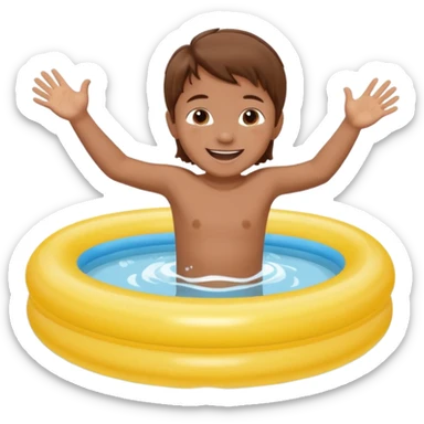 Enfant 2 ans cheveux brun qui saute dans sa piscine gonflable  sticker