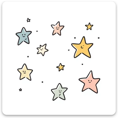 multiple stars in different sizes and shapes in pastel colors dd9fb0, ffc6d3, a3bfc9, c4bee2, f1b091, hand-drawn doodle style sticker