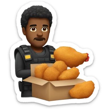 man protecting some chicken nugget sticker
