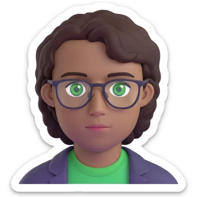 young man with dark slightly curled hair wearing glasses with green eyes sticker
