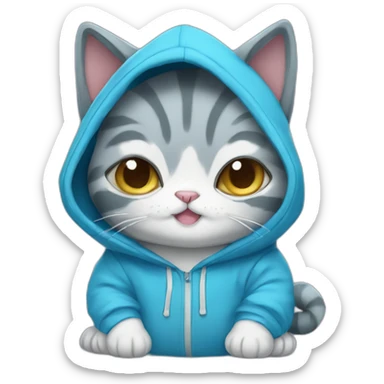 blue kawaï pudgy humanized cat wearing a hoodie sticker