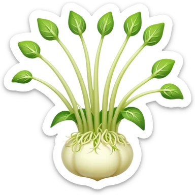 soybean sprouts, cluster, fresh, pale white stems, yellow-green tips, long crisp, translucent, gentle curves, loose, no bowl, garnish, or water, soft lighting, emoji scale sticker