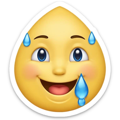 Emoji, yellow round laughing face, blue tears of joy on it. 2 big blue tears on each of the 2 cheeks sticker