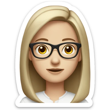 girl with pale skin black glasses grey eyes and light medium long brown stright hair  sticker