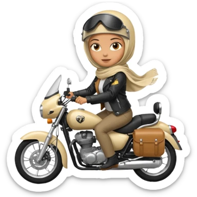 A woman wearing a cream colored pashmina hijab riding a motorbike sticker