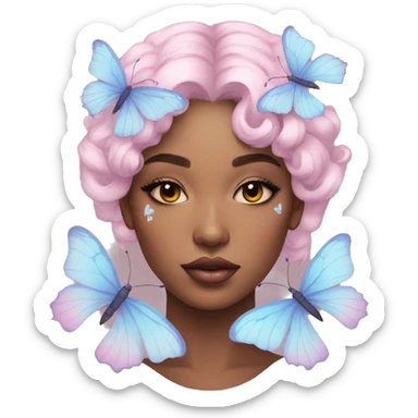 Gorgeous Pastel Lady With Butterflies on head aesthetic trending style sticker