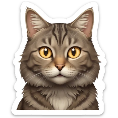cinematic-[grey brown tabby cat]-realistic-emoji,-head-tilted-dramatically,-scruffy-[grey]-fur,-simplified-yet-realistic-focused-features,-highly-detailed,-glowing-with-an-almost-sarcastic-glow sticker