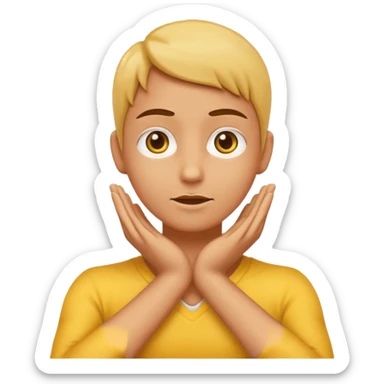 Yellow face emoji strangling itself with 2 arms crossed and hands saround neck and eyes looking up slightl sticker