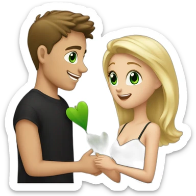 Brunette boy proposing to a blonde girl with green eyes and in black mini dress sticker