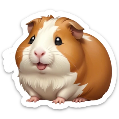 Cinematic Cute Yawning Brown and White Banded Guinea Pig Portrait Emoji, Head tilted slightly with a dramatic, wide-open yawn, revealing a soft, banded coat of brown and white with tiny, droopy ears, round dark eyes barely open in drowsy contentment, Simplified yet irresistibly adorable features, highly detailed, glowing with a soft, cozy glow, high shine, relaxed yet expressive, stylized with a touch of whimsy, bright and endearing, soft glowing outline, capturing the essence of a sleepy yet affectionate guinea pig, so drowsy it feels like it could stretch out of the screen and curl up for a nap! sticker