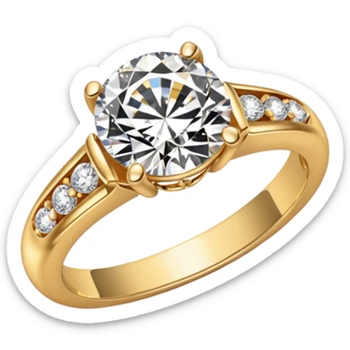 An engagement ring with a gold band with small round diamonds, and the diamond being almond shape  sticker
