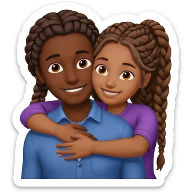 dark skin girlfriend with braids hugs brown skin boyfriend with long hair  sticker