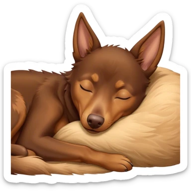 Meme-Worthy Cute Sleeping Brown and Tan Kelpie Portrait Emoji, Head resting peacefully with a contented smile, showcasing a delightfully agile build and a luxuriously soft brown and tan Fur, eyes shut in a serene nap, Simplified yet hilariously adorable features, highly detailed, glowing with a soft, drowsy light, high shine, relaxed and utterly lovable, stylized with an air of playful laziness, bright and heartwarming, soft glowing outline, capturing the essence of a comically sleepy herder, so meme-worthy it feels like it could instantly become the next viral sensation of adorable slumber! sticker