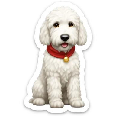 A white golden doodle with a skinny face wearing a Santa outfit  sticker