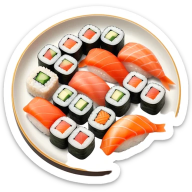 Sushi Cinematic Realistic Sushi Dish Emoji, depicted as one or two artfully arranged pieces of fresh sushi, rendered with delicate textures and subtle, natural lighting that highlights its refined simplicity. sticker