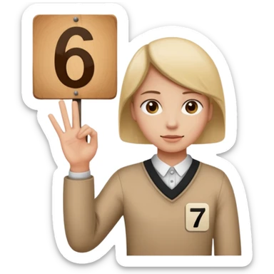 Un bonhomme tenant une pancarte avec le numéro 6 dans la main gauche et une pancarte avec le numéro 7 dans la main droite  sticker