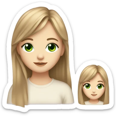 pale girl with light brown hair and curtain bangs and long hair with layers and green eyes and shes sorta india al sticker