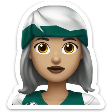  White female dark hair red lips wearing Philadelphia Eagles jersey sticker