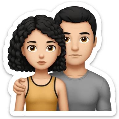 A strong man with short straight black hair protecting a shorter girl with long curly black hair sticker