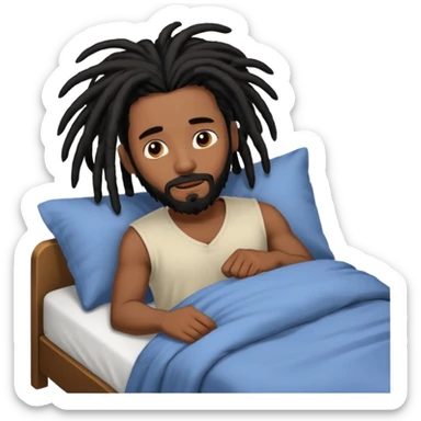 African American man with shoulder length black dreadlocks with black beard waking up out of bed sticker