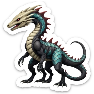 Marowak-Sergal-Salandit-Xenomorph-hybrid-fantasy-creature (full body) with colored scale pattern markings sticker