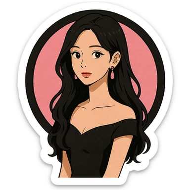 Blackpink inspired icon, pink and black, dreamy and elegant, Ghibli style sticker
