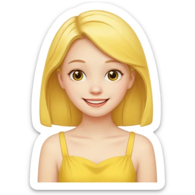 yellow smiling face girl with one hand flat under chin sticker
