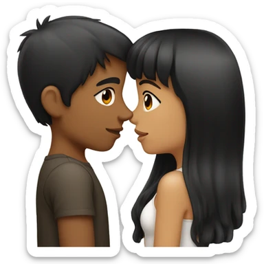 Girl with long back hair with bangs kissing boy with black hair and tan skin sticker
