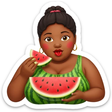 fat obese black woman that is eating watermelon sticker