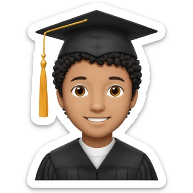 Graduated Students, Male, brown skin, black curly hair, proudly, short hair, wearing graduation cap sticker
