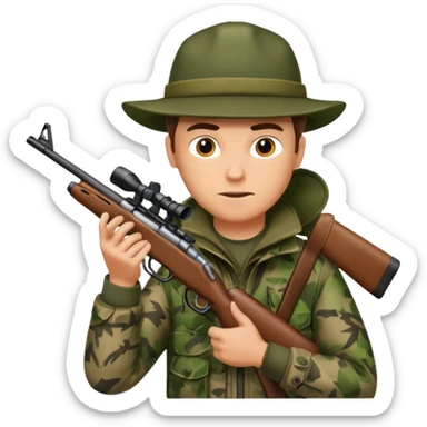 male hunter aiming a rifle, minimal background sticker