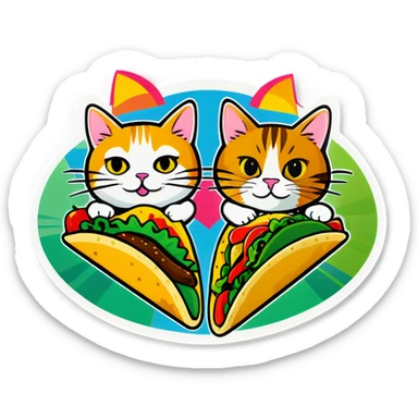 Cannabis leaf and cats eating tacos  sticker