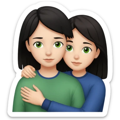 Girl with brown eyes and black hair hugging a boy with green eyes and brown hair sticker