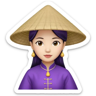 ancient vietnamese girl with conical hat, purple sticker