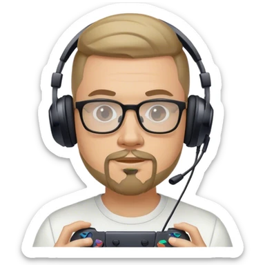 Muchacho guapo con lentes con barba de candado con audífonos jugando playstation  sticker