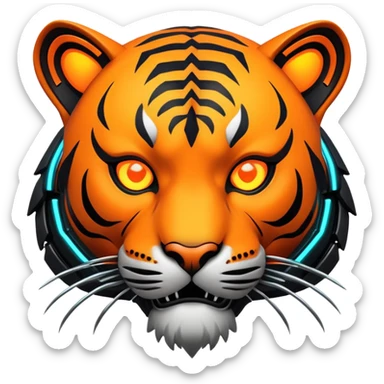 cyberpunk tiger face with neon elements and cybernetic implants for Twitch emote sticker