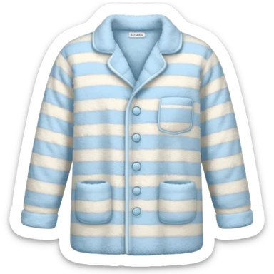 emoji of an isolated fluffy fleece pajama top with soft pastel vertical stripes, plush fuzzy texture, light grey and pastel blue tones, button-down long sleeves, neatly folded flat-lay, no person, no body, no mannequin, cozy warm winter mood, soft shading sticker
