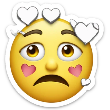 Emoji in distress with tears coming from eyes with floating broken hearts on face sticker