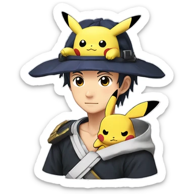 tanjiro avec pikachu sur l'epaule et le bandeau de konoha sticker